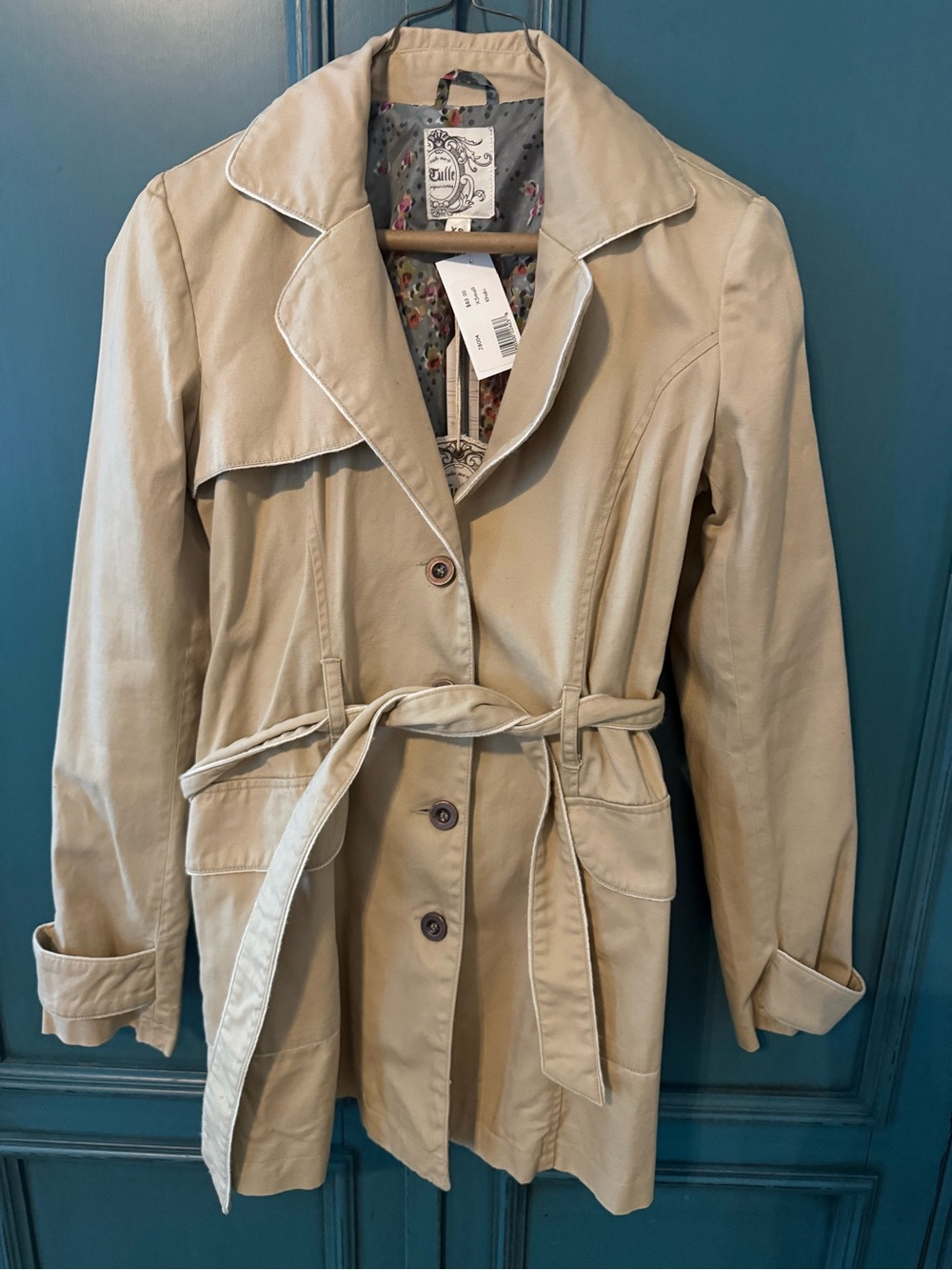 Tulle Beige Trench Coat with Belt